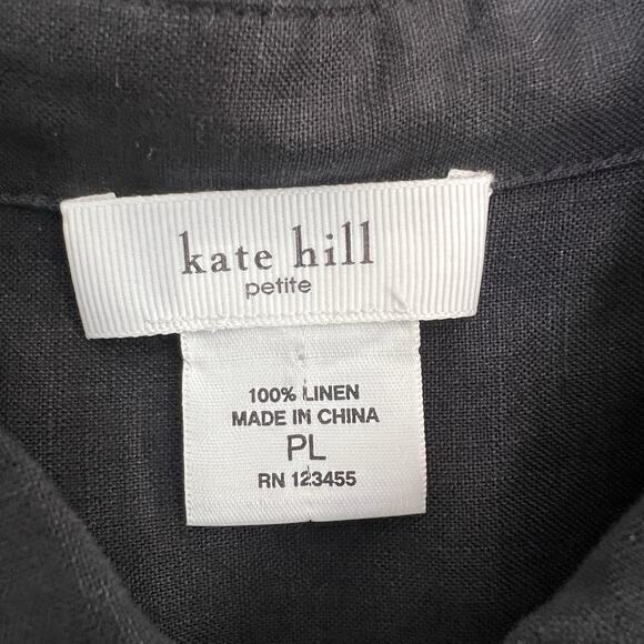 NWOT Kate Hill Women's Linen Button Up Shirt Black Petite Sz L Minimalist Boho - Picture 7 of 12